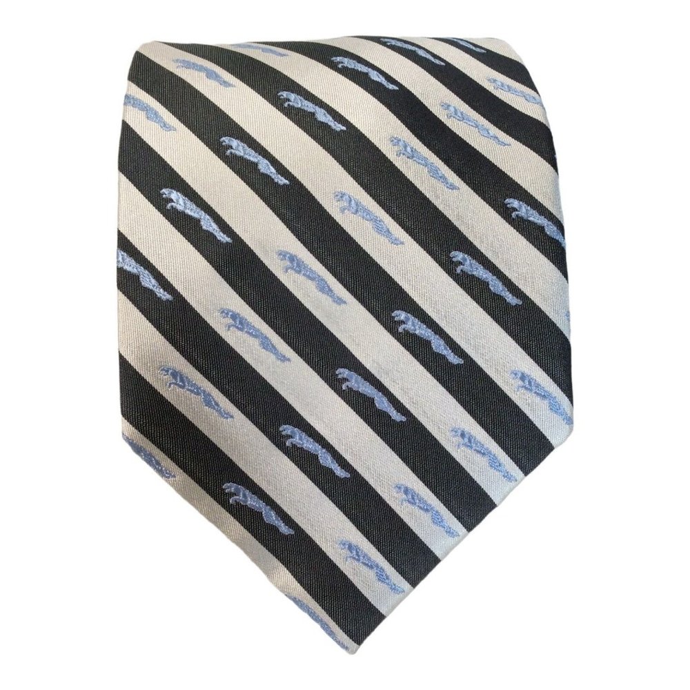 JAGUAR Ivory Gray Striped Monogrammed Silk Tie Italy In 59"/ 3".3/4 EX COND